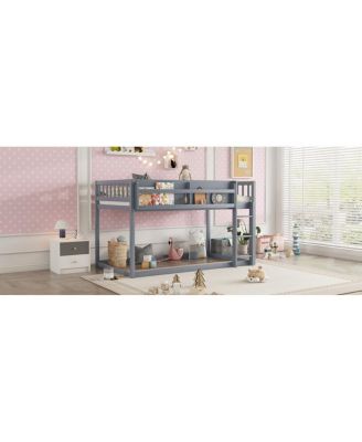 Low Twin Over Twin Bunk Bed with Ladder, Solid Wood