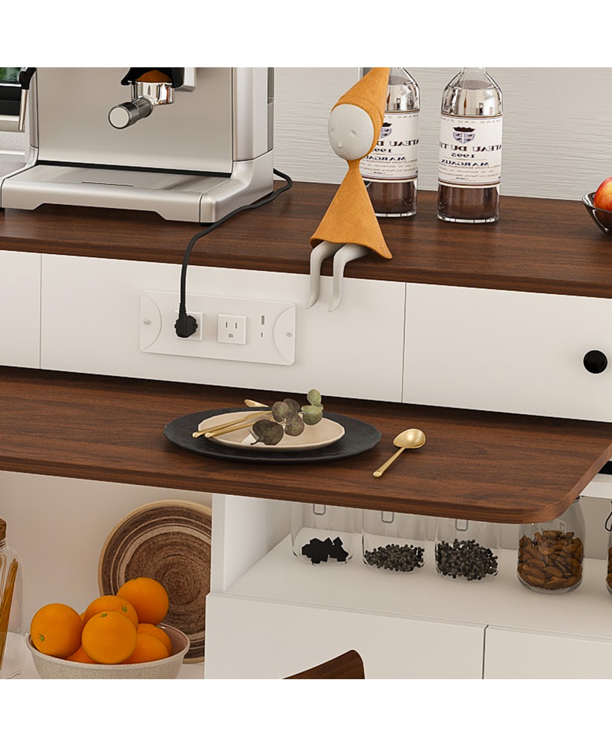 Streamdale Furniture Kitchen Island Set with 2 Chairs, Extendable Rotating Table, 4 Drawers & Cabinets