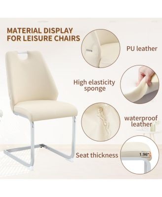 Streamdale Dining Chairs Set of 4, Off-White Faux Leather w/ Gold Mesh, Silver Ring, Chrome Handle