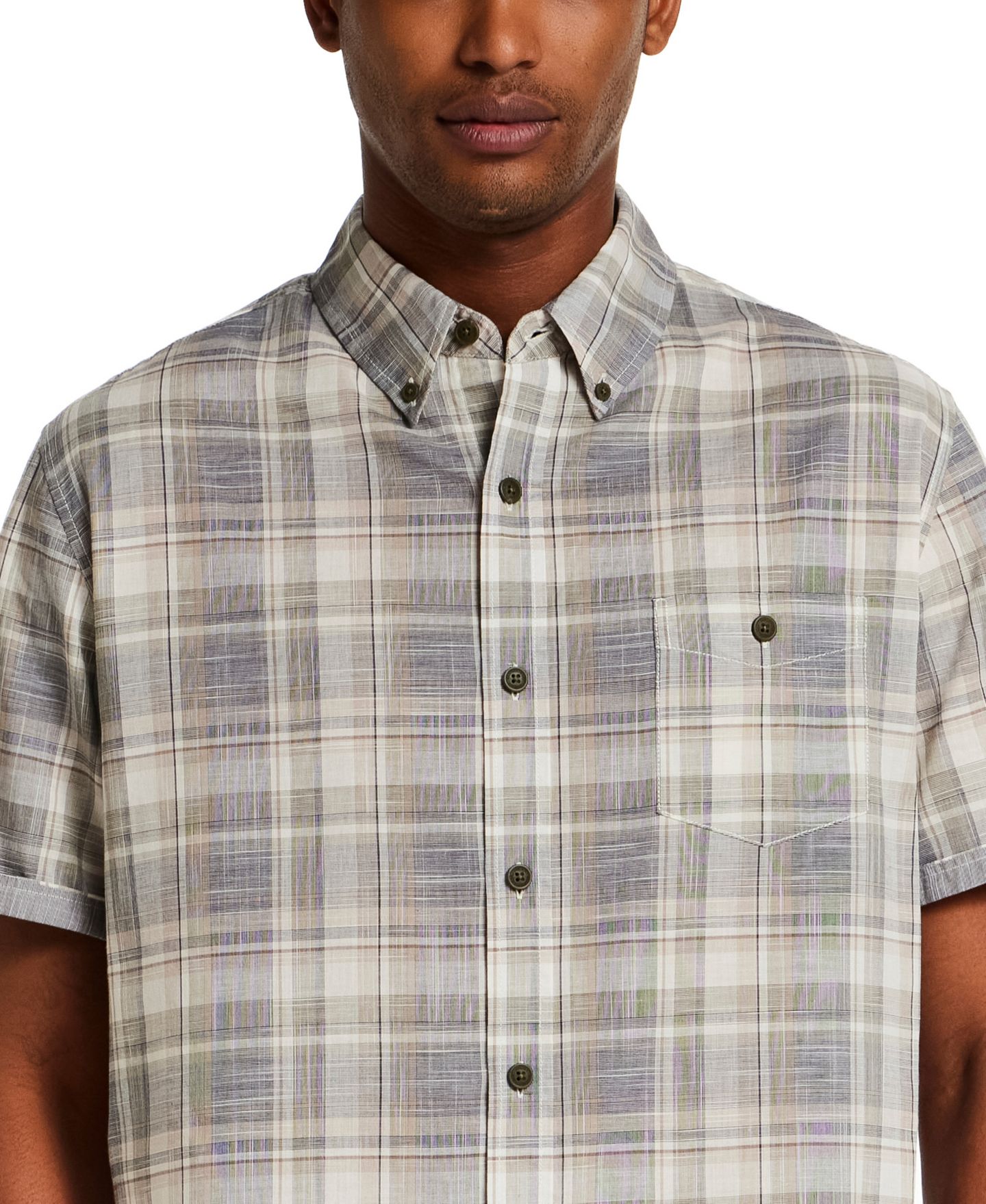 Мужская рубашка Weatherproof Vintage Short-Sleeve Button Down 100% Cotton Plaid, цвет: Тёмно-зелёный ночной — фото 3