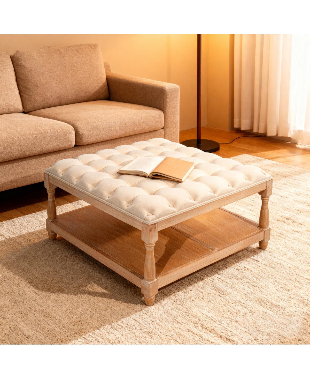 Streamdale Furniture Streamdale Large 33-inch Tufted Linen Storage Ottoman Coffee Table