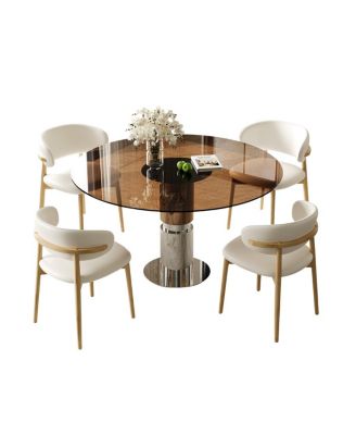35" Round Glass Dining Table with Stainless Steel Legs (Seats 2-4)