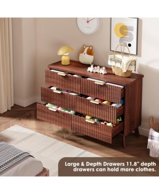Fluted Dresser for Bedroom, 6 Deep Drawer Modern Wood Storage Chest