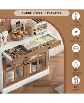 35.4" Sideboard Buffet Cabinet with Glass Doors, Drawer and Adjustable Shelves