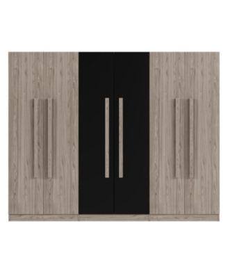 6-Doors Wooden Wardrobe Storage for Bedroom,with 2 Drawers Inside,Black+Nature