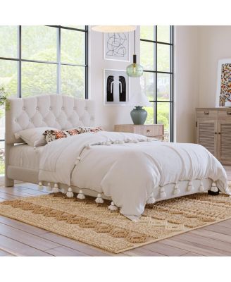 Full Upholstered Platform Bed with Curved Headboard, Tufted Details, No Box Spring Needed