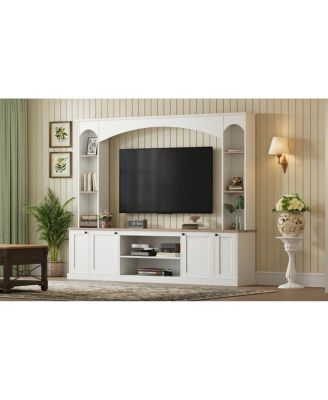 Streamdale Elegant Arched Entertainment Center with Bookshelf & Farmhouse TV Stand