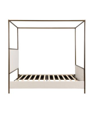 Canopy Bed Frame With Linen Upholstered Headboard, Iron Legs