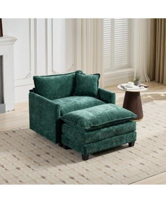 Streamdale Cloud Sofa Ottoman, Modern Sectional Couch, Green Chenille Fabric