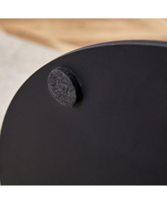 Dark Wood Grain Round Dining Table - 31.5 Inch, Black Metal Stand.