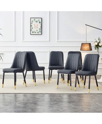 Streamdale Modern dining chairs, PU leather, Black metal legs, set of 6 (Black+PU leather)C-007