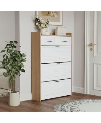 + Oak 3-Door 2-Drawer Shoe Cabinet with Large Storage