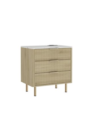 Modern Wood Nightstand with Charging Station & Storage