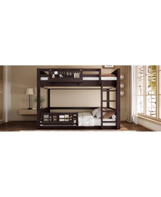 Bunk Bed with Ladder and Guardrails, Pegboard and bookshelf