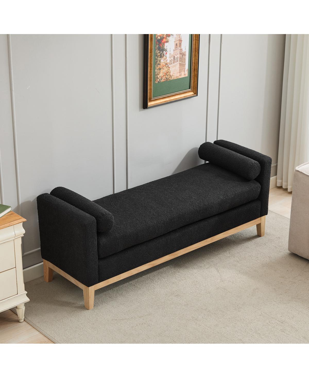 Streamdale Furniture Elegant Upholstered Bench, Daybed, Ottoman with Wood Legs & Bolster Pillows