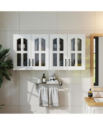 Glass Door Wall Cabinet with Adjustable Shelves