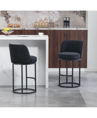 Counter Height Bar Stools Set of 2, Modern Barrel Counter Stools with Backrest
