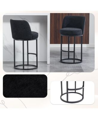 Counter Height Bar Stools Set of 2, Modern Barrel Counter Stools with Backrest