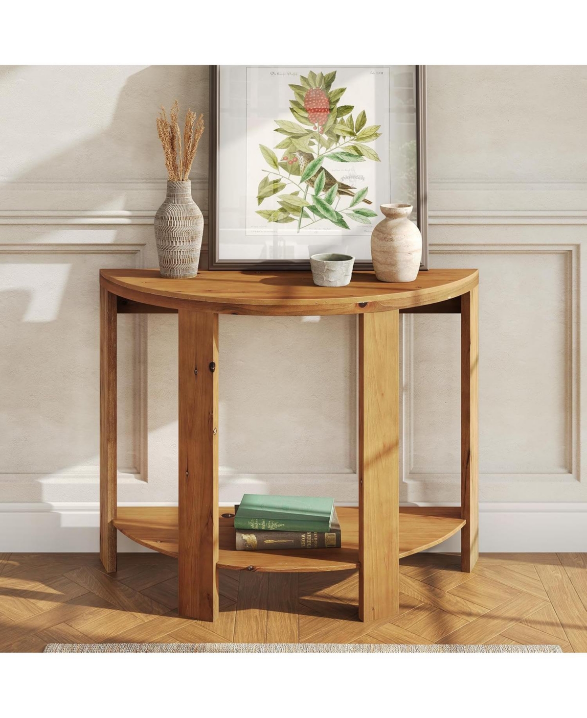 Tribesigns Solid Wood Half-Moon Console Table for Entryway, 41.3" Farmhouse Small Hallway Entry Accent Table with 2-Tier Storage