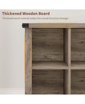 9-Cube Storage Organizer Bookcase, 37.4" Long Low 4-Tier Farmhouse Wood Shelf for Entryway & Living Room, Grey