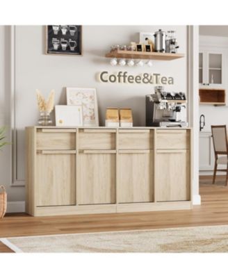 62.4" Sideboard Buffet Cabinet with 4 Drawers, Large Modern Coffee Bar Storage Cabinet, Beige