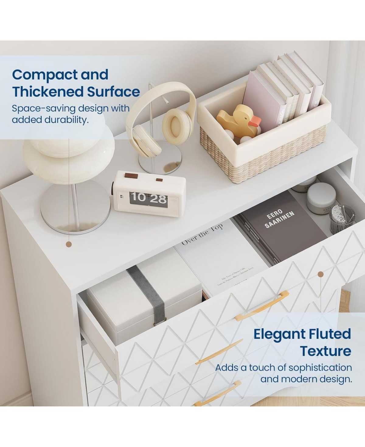 gaomon 4-Drawer Wooden Dresser for Bedroom, Tall Chest of Drawers with Gold Handles & Storage
