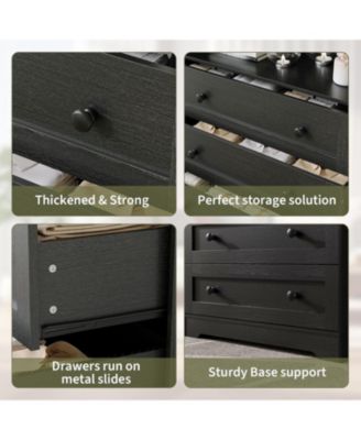 5-Drawer Wooden Dresser with LED Lights & Charging Station, Modern Nightstand Chest for Bedroom, Black