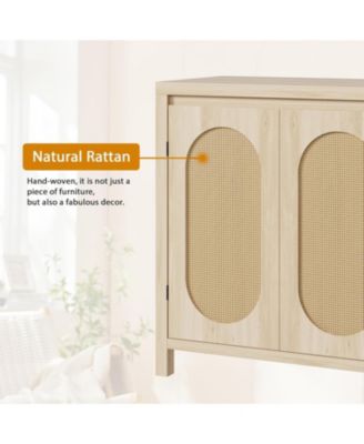 Rattan Buffet Sideboard Cabinet, Kitchen Storage Cabinet with Doors for Hallway, Beige