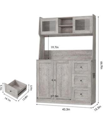 67" Kitchen Pantry Cabinet with Microwave Shelf, Storage Hutch with Doors, Shelves & Drawers, Wooden Coffee Bar Sideboard