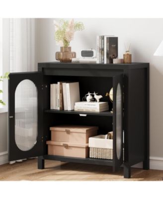 Retro Storage Cabinet, 30.1" Buffet Cabinet with Fluted Glass Doors, Wooden Coffee Bar Storage Station for Kitchen, Dining Room and Living Room