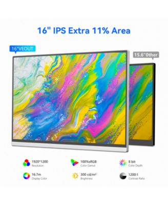16" Portable 1920×1200P IPS Monitor, USB-C & HDMI, 0.3" Ultra-Slim, with Kickstand for Travel & Office