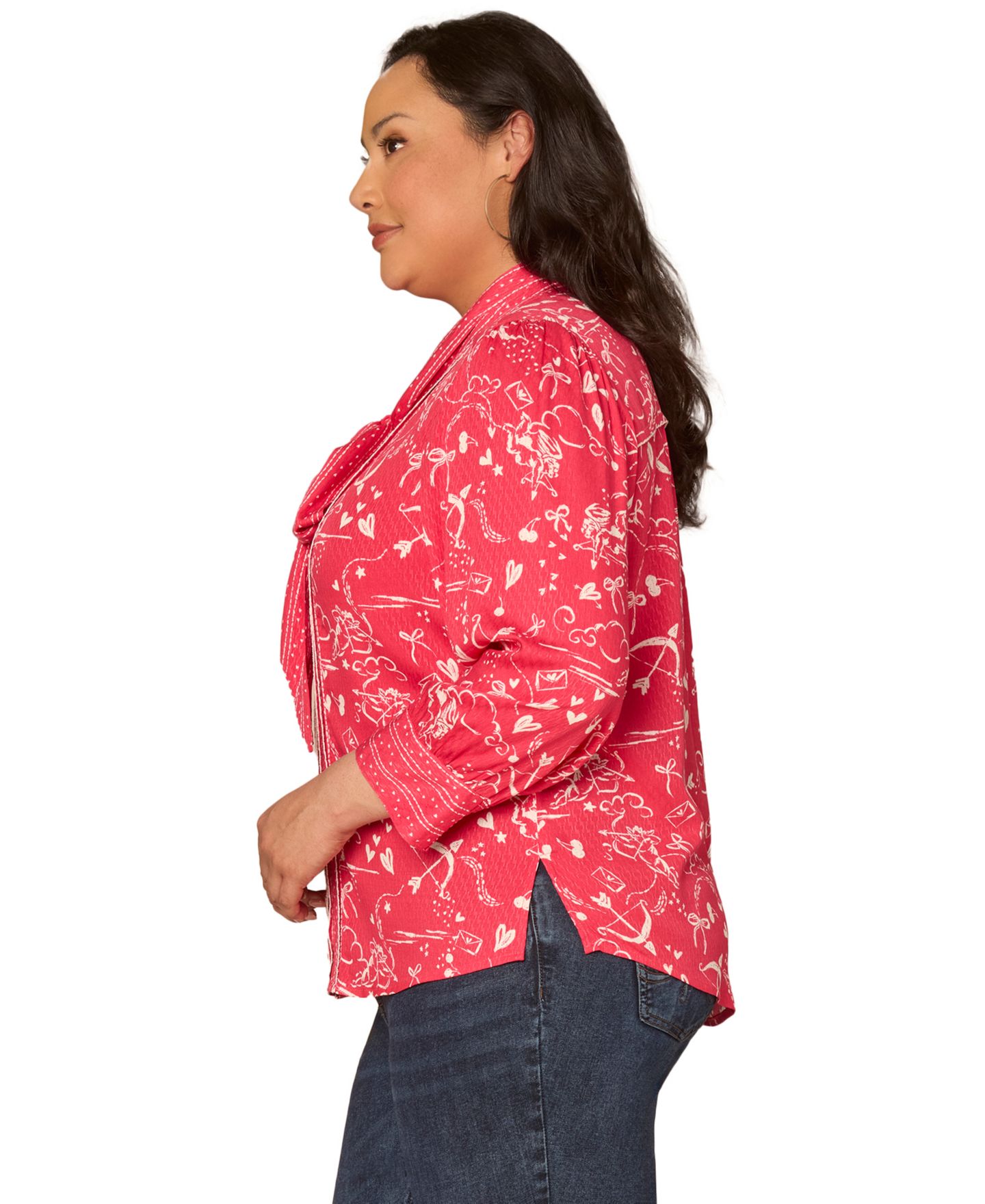 Женский топ Democracy Plus Size 3/4-Length Sleeve Button-Down, цвет: Вишнёвый / Слоновая кость — фото 2