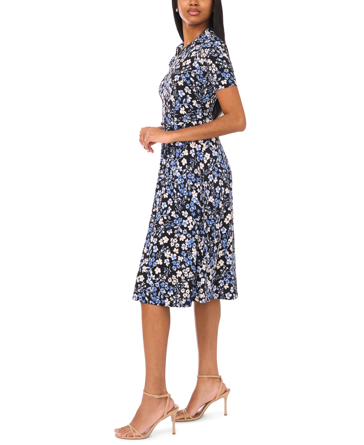 Msk Petite Collared Short-Sleeve Midi Dress