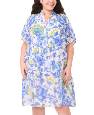 Plus Size Printed Puff-Sleeve Babydoll Dress