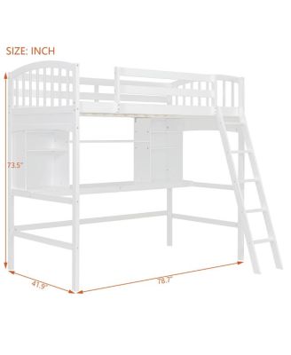 Twin size Loft Bed with Storage Shelves, Desk and Ladder