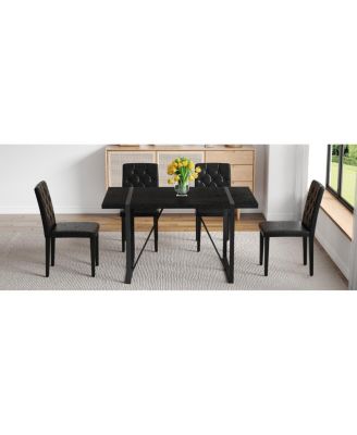 Black Faux Wood Grain MDF Dining Table Set with 4 Black PU Chairs