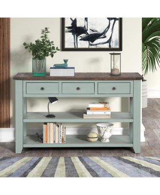 48" Solid Pine Wood Console Table with 3 Drawers & 2 Shelves