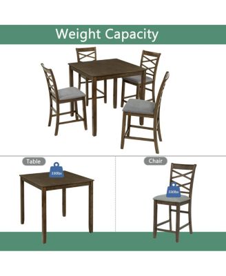 5-Piece Counter Height Dining Table Set with 4 Chairs, Walnut