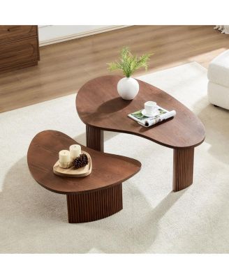 Modern Irregular Shape 2-Piece Coffee Table Set, Walnut Color