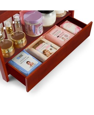 2-Tier Bamboo Counter Organizer with Drawer Bamboo for Vanity, Matcha Station, Bathroom Sink Organizer Countertop, Kitchen & Office Storage