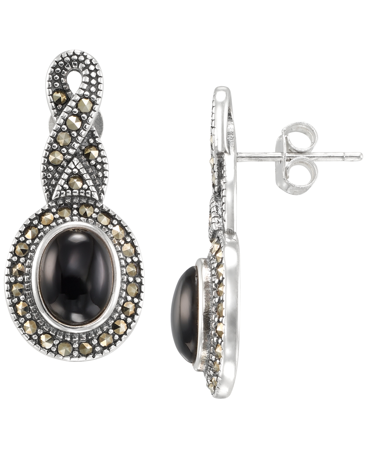 Macy's Marcasite (0.59 ct. t.w.) and Onyx (1-1/4 ct. t.w.) Drop Earrings in Sterling Silver