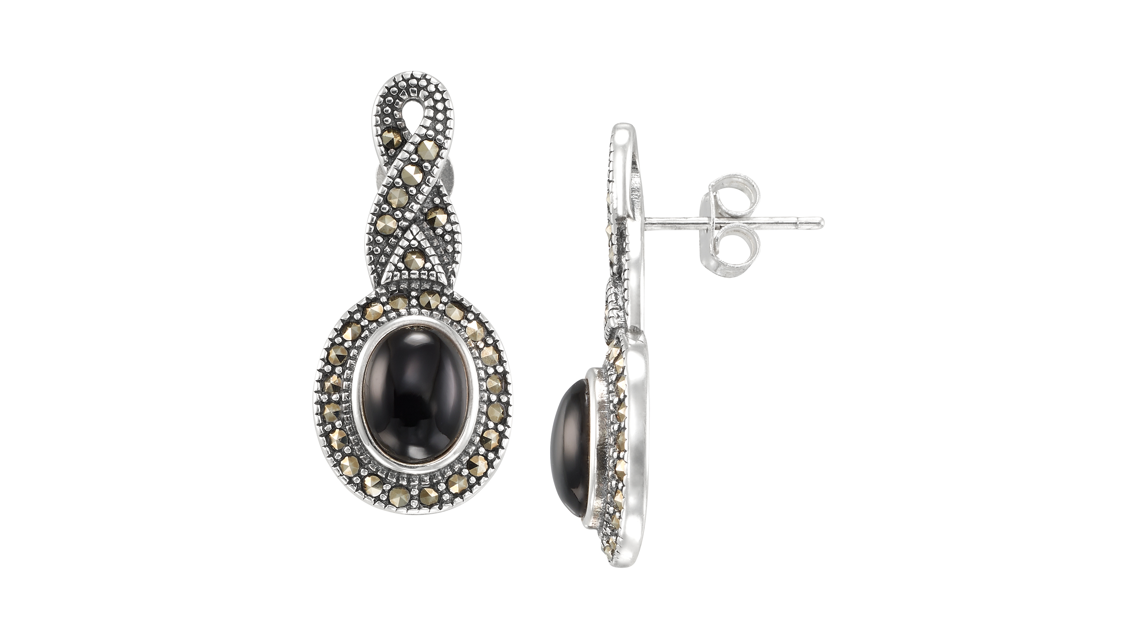 Macy's Marcasite (0.59 ct. t.w.) and Onyx (1-1/4 ct. t.w.) Drop Earrings in Sterling Silver