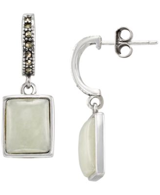 Marcasite (0.14 ct. t.w.) and Jade (6-1/4 ct. t.w.) Drop Earrings in Sterling Silver