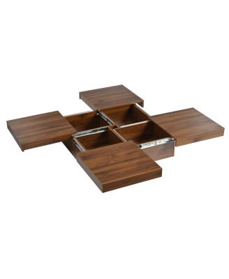 Square Veneer Coffee Table Sliding Top with Storage in Walnut 39.4"