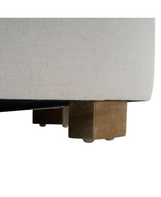 White Fabric Round Ottoman with Wooden Legs, Modern Minimalist Ottoman