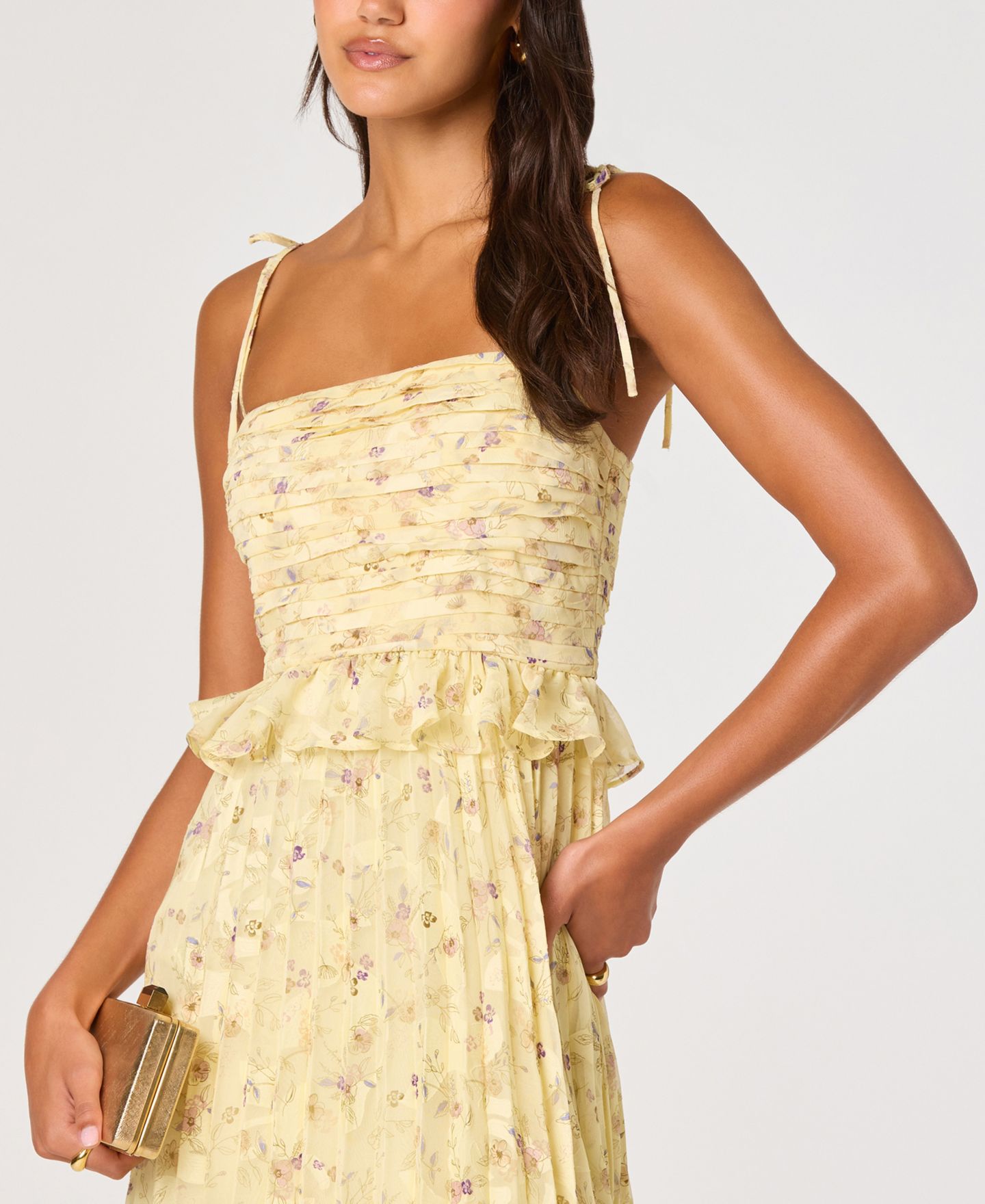 Женское платье ASTR the Label Emerys Square Neck, цвет: Жёлтый с принтом — фото 3