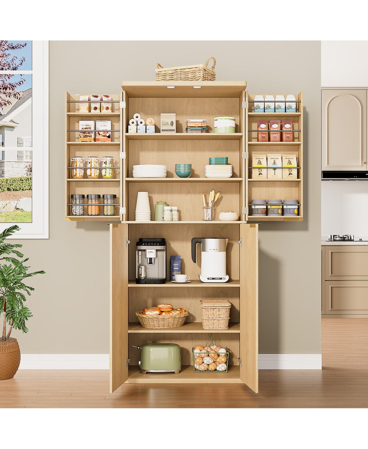 Streamdale Furniture 72" Oak Kitchen Pantry Cabinet with 6 Shelves