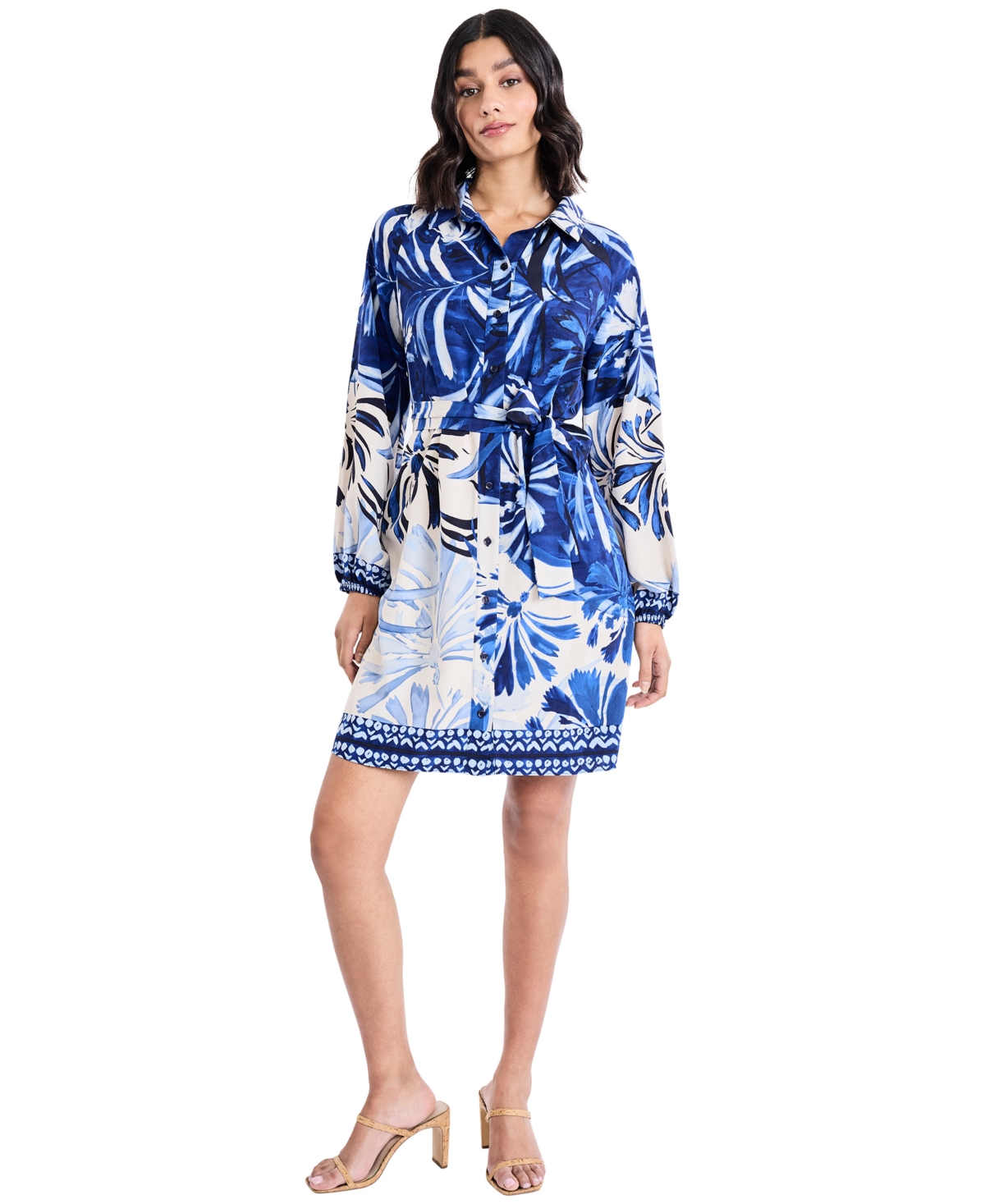 Maggy London Women's Balloon-Sleeve Mini Dress - Cream/Blue