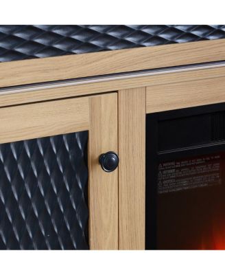 Embossed Pattern TV Stand with 23" Fireplace, Media Console, Light Oak, 58.27"W
