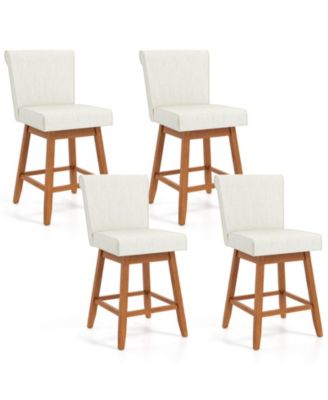27" Swivel Bar Stools with Rubber Wood Legs Upholstered Linen Bar Chairs